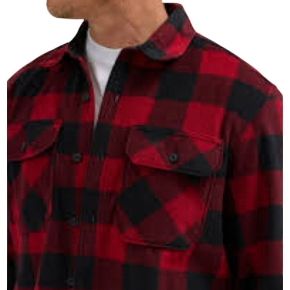 Wrangler Authentics Shacket Mens 2XL Red Black Buffalo Plaid Fleece Shirt Jacket